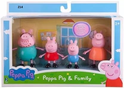 Peppa Pig Family Set with multiple character figures (Peppa, George, Mummy Pig, Daddy Pig) and a house-themed display box, perfect for imaginative play and storytelling. www.usmile.toys
