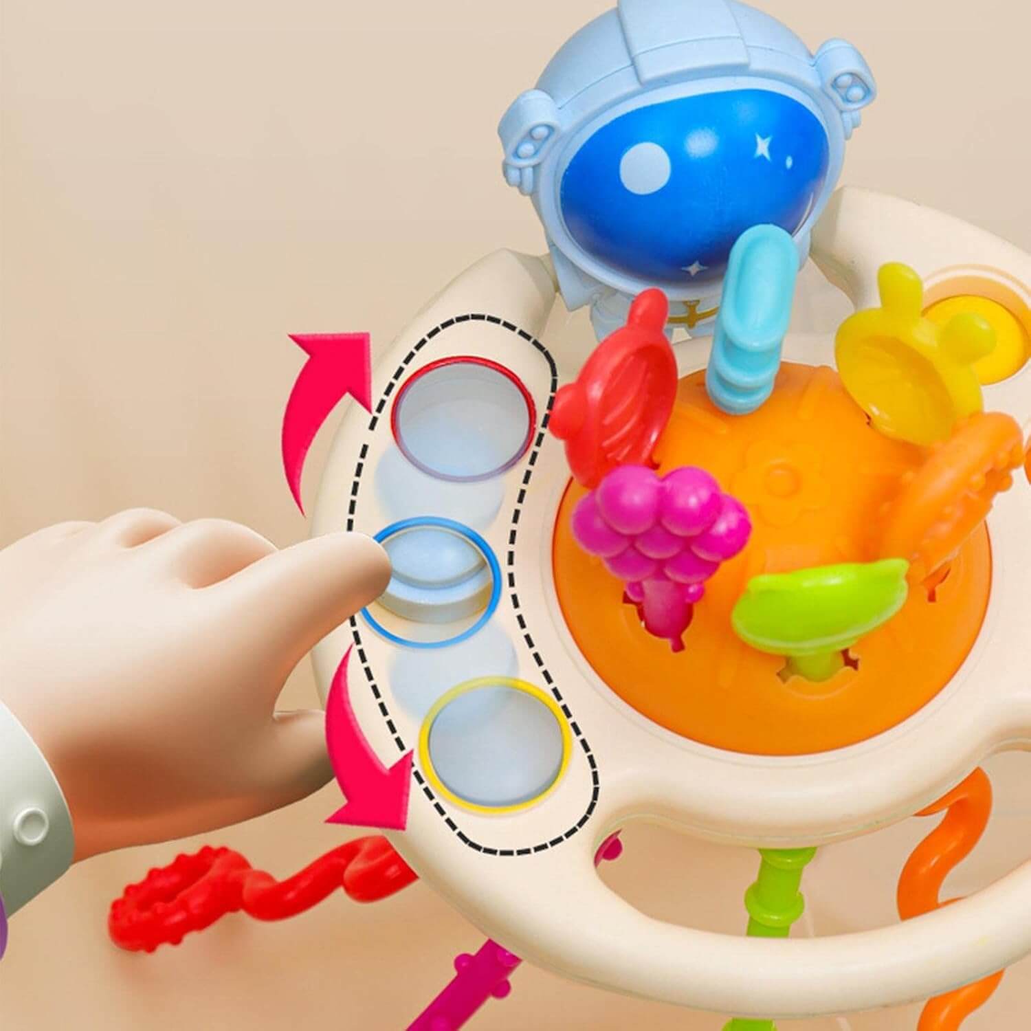 Educational space-themed sensory toy designed to enhance fine motor skills and sensory exploration for infants and toddlers. www.usmile.toys