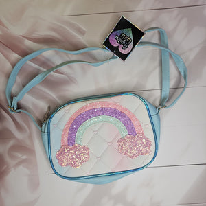 Shimmering shaded rainbow sling bag featuring glitter clouds and a delicate single chain, a cute purse for young girls in www.usmile.toys