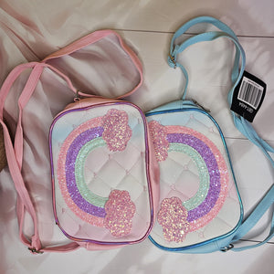 Shimmering shaded rainbow sling bag featuring glitter clouds and a delicate single chain, a cute purse for young girls in www.usmile.toys
