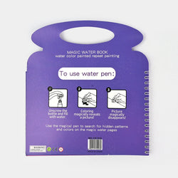 Purple magic water book with instructions on a white background