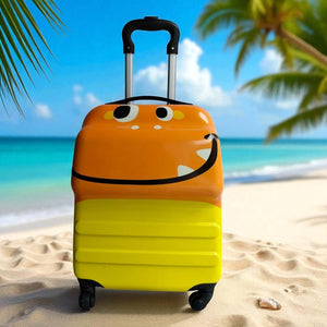  This is highly descriptive, clearly identifying the colors, the "monster character" (or dinosaur, depending on interpretation), its intended user ("kids'"), the product type ("trolley bag"), and the key selling point ("unbreakable design"). It also includes your brand name. This is excellent for specific searches. www.usmile.toys