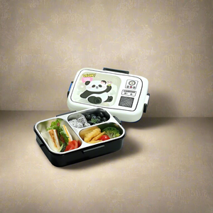 Durable SS insulated kids' bento lunch box featuring a cool panda with headphones, sho www.usmile.toys
